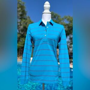 NWT Abacus Golf “Count On It” Women’s Long Sleeve Polo Sz Sm Blue Pink Striped